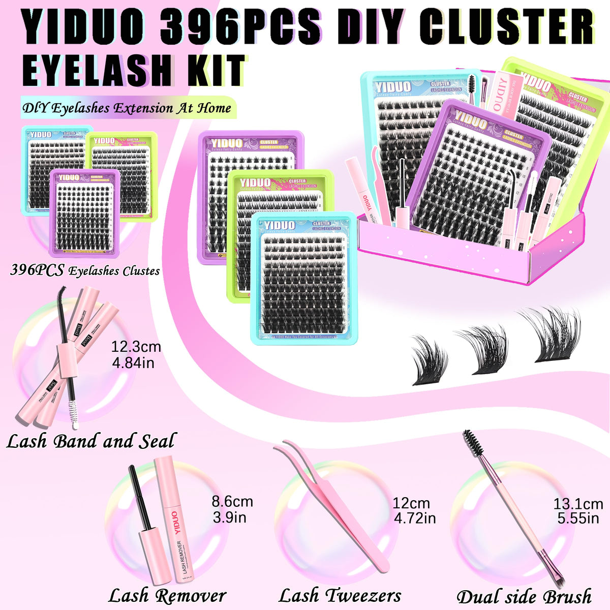 YIDUO 1846Pcs Lash Clusters Kit with Spikes+Bottom Cluster Lashes Kit Mix Styles 10-18mm Volume D Curly Wispy Soft DIY Individual Eyelash Extension Kit with Glue pestañas postizas Wholesale Large Pack