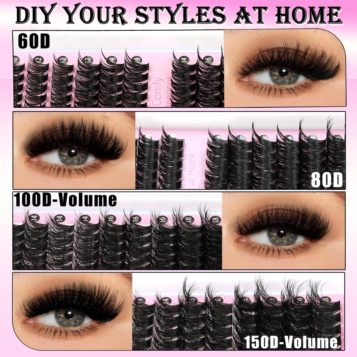 YIDUO 1846Pcs Lash Clusters Kit with Spikes+Bottom Cluster Lashes Kit Mix Styles 10-18mm Volume D Curly Wispy Soft DIY Individual Eyelash Extension Kit with Glue pestañas postizas Wholesale Large Pack
