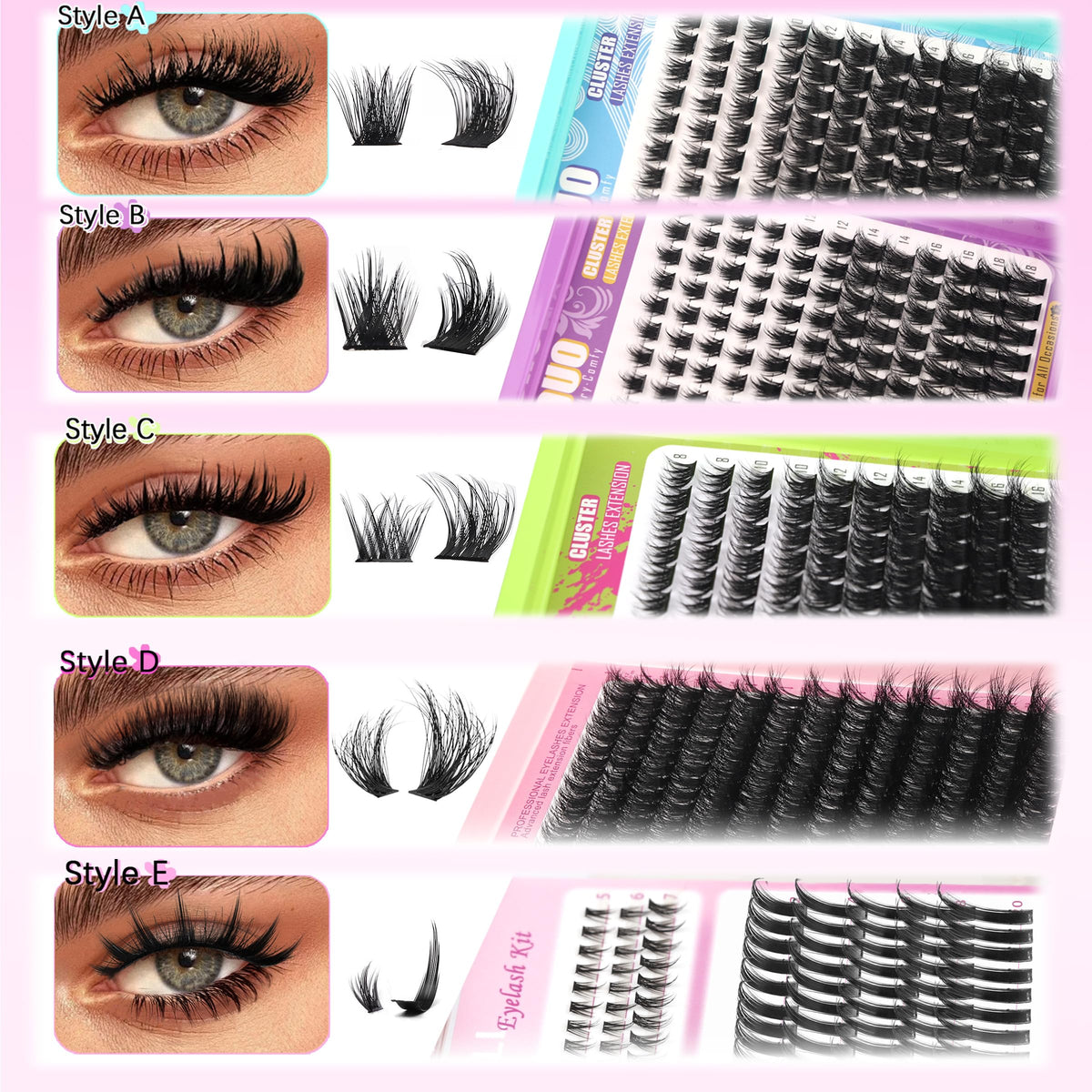 YIDUO 1846Pcs Lash Clusters Kit with Spikes+Bottom Cluster Lashes Kit Mix Styles 10-18mm Volume D Curly Wispy Soft DIY Individual Eyelash Extension Kit with Glue pestañas postizas Wholesale Large Pack