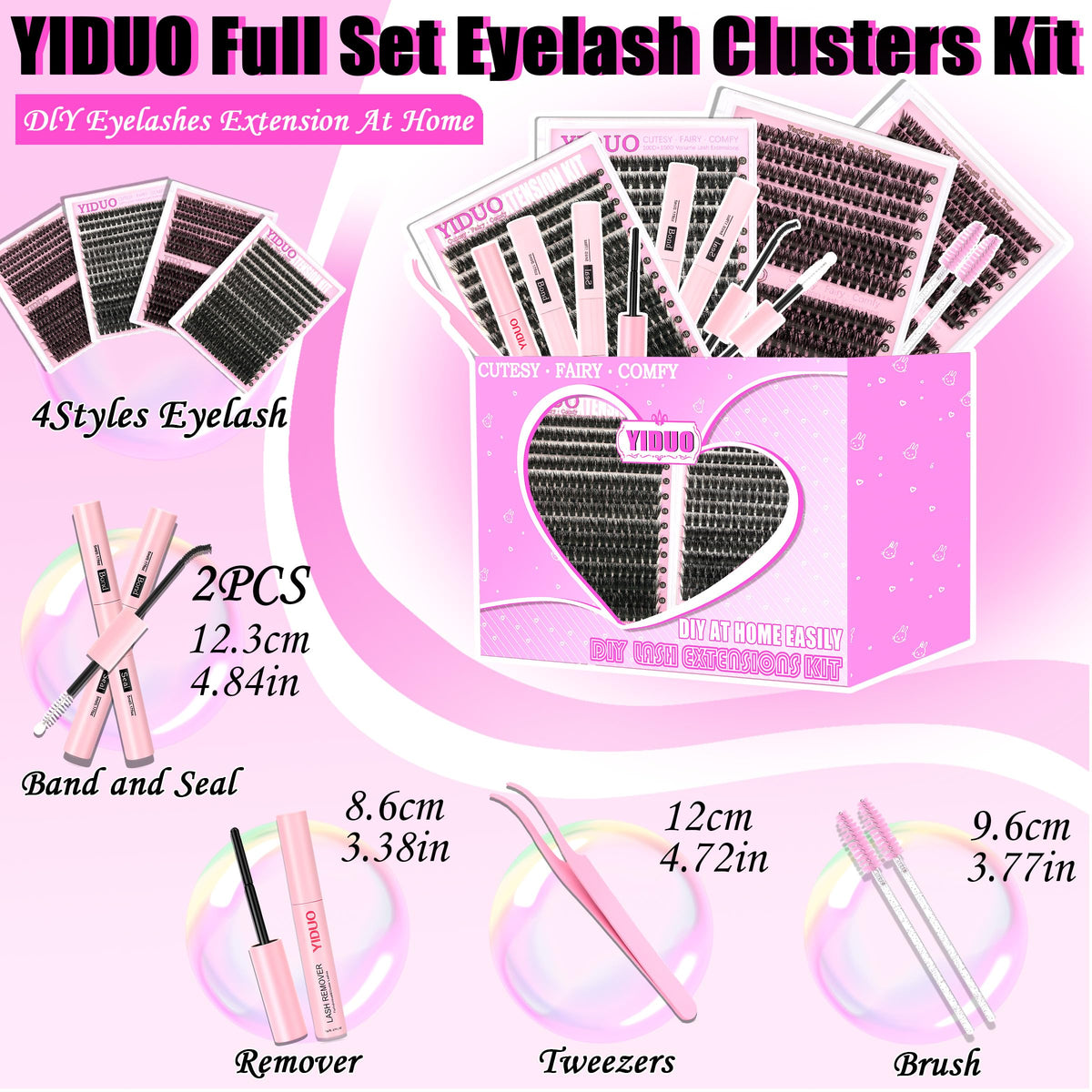 YIDUO 1846Pcs Lash Clusters Kit with Spikes+Bottom Cluster Lashes Kit Mix Styles 10-18mm Volume D Curly Wispy Soft DIY Individual Eyelash Extension Kit with Glue pestañas postizas Wholesale Large Pack