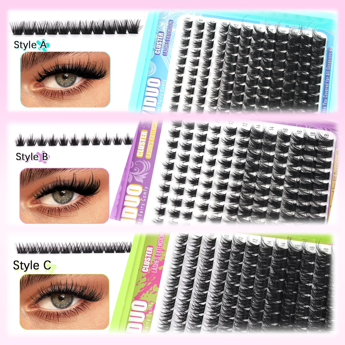 YIDUO 1846Pcs Lash Clusters Kit with Spikes+Bottom Cluster Lashes Kit Mix Styles 10-18mm Volume D Curly Wispy Soft DIY Individual Eyelash Extension Kit with Glue pestañas postizas Wholesale Large Pack