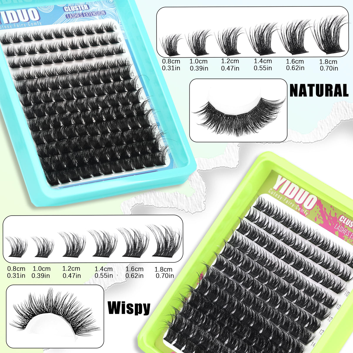 YIDUO 1846Pcs Lash Clusters Kit with Spikes+Bottom Cluster Lashes Kit Mix Styles 10-18mm Volume D Curly Wispy Soft DIY Individual Eyelash Extension Kit with Glue pestañas postizas Wholesale Large Pack