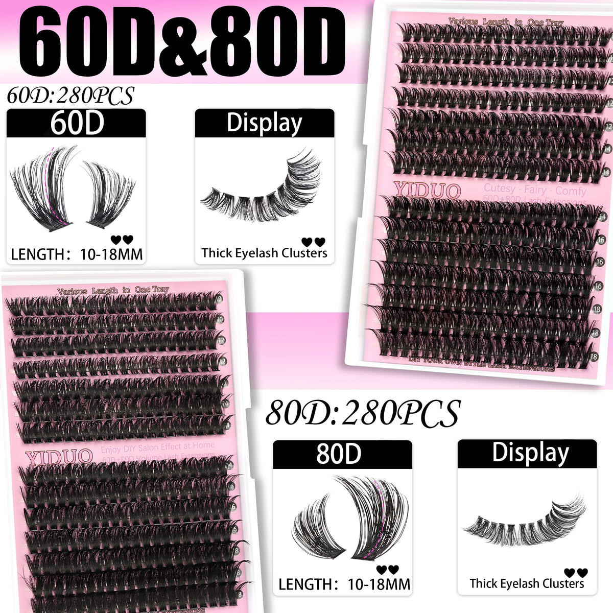 YIDUO 1846Pcs Lash Clusters Kit with Spikes+Bottom Cluster Lashes Kit Mix Styles 10-18mm Volume D Curly Wispy Soft DIY Individual Eyelash Extension Kit with Glue pestañas postizas Wholesale Large Pack