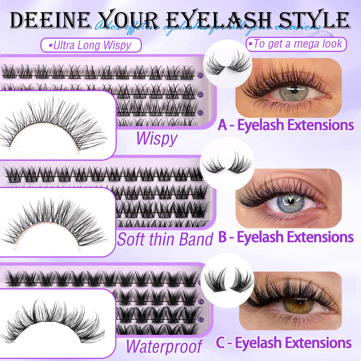 YIDUO 1846Pcs Lash Clusters Kit with Spikes+Bottom Cluster Lashes Kit Mix Styles 10-18mm Volume D Curly Wispy Soft DIY Individual Eyelash Extension Kit with Glue pestañas postizas Wholesale Large Pack