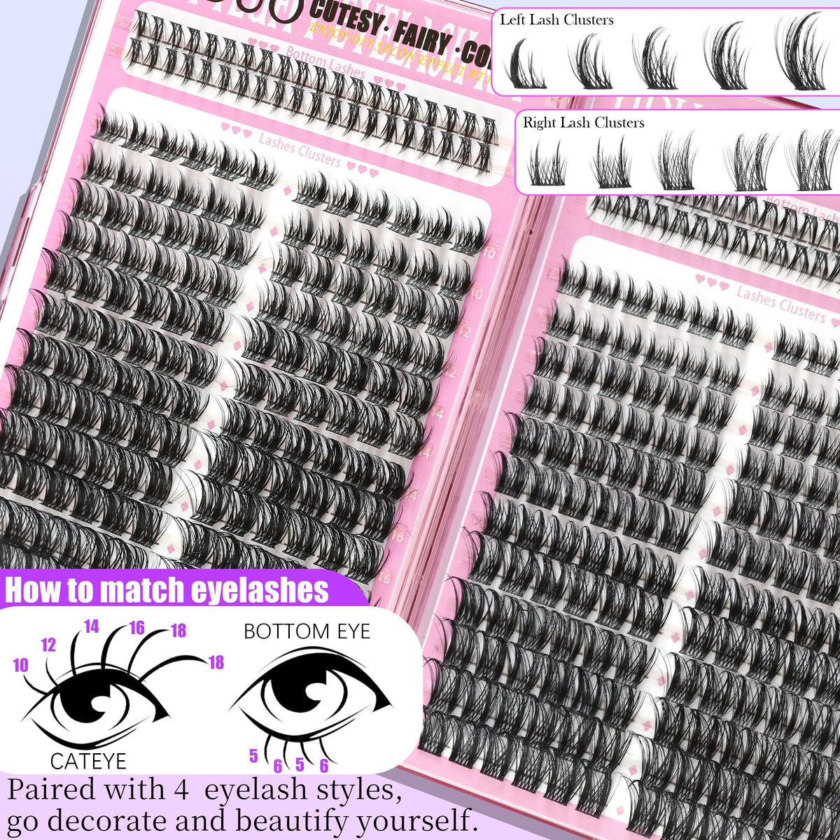 YIDUO 1846Pcs Lash Clusters Kit with Spikes+Bottom Cluster Lashes Kit Mix Styles 10-18mm Volume D Curly Wispy Soft DIY Individual Eyelash Extension Kit with Glue pestañas postizas Wholesale Large Pack