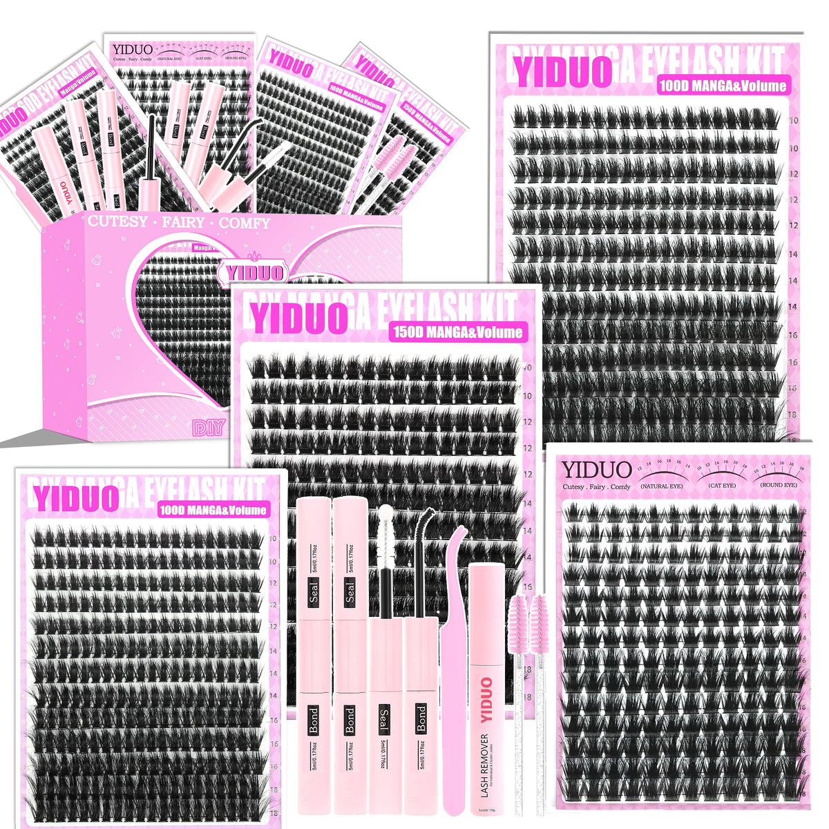 YIDUO 1846Pcs Lash Clusters Kit with Spikes+Bottom Cluster Lashes Kit Mix Styles 10-18mm Volume D Curly Wispy Soft DIY Individual Eyelash Extension Kit with Glue pestañas postizas Wholesale Large Pack