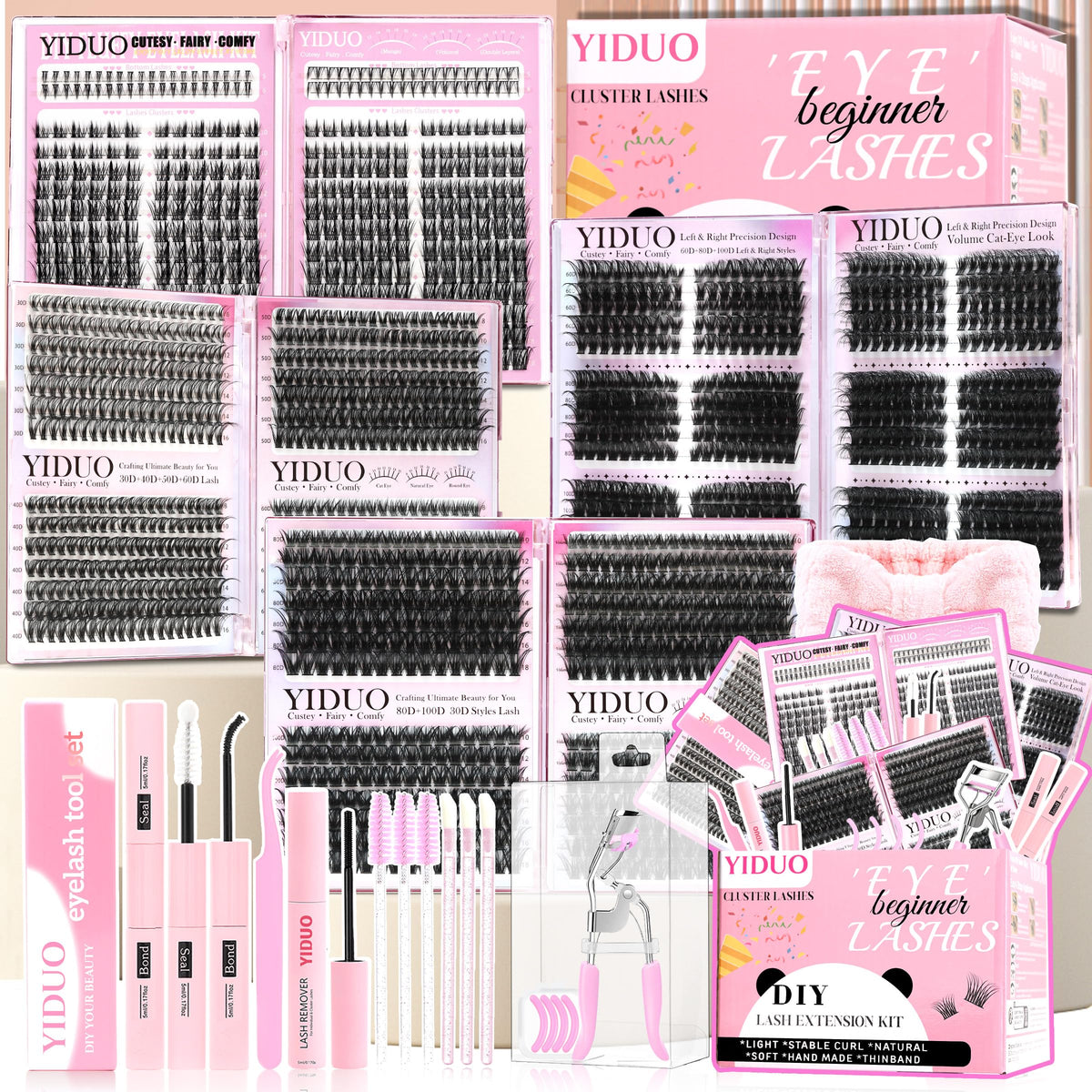 YIDUO 1846Pcs Lash Clusters Kit with Spikes+Bottom Cluster Lashes Kit Mix Styles 10-18mm Volume D Curly Wispy Soft DIY Individual Eyelash Extension Kit with Glue pestañas postizas Wholesale Large Pack